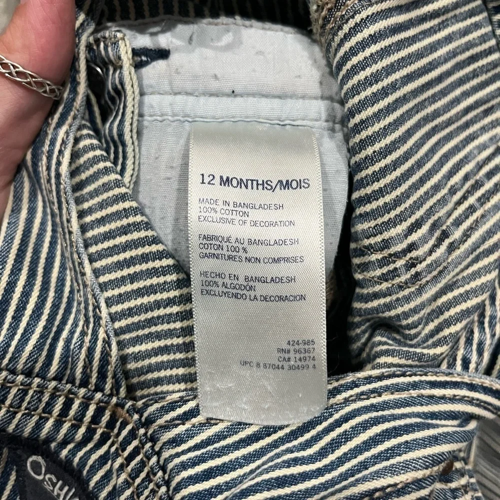 OshKosh B'gosh Hickory Blue and White Striped Overalls unisex size 12m
